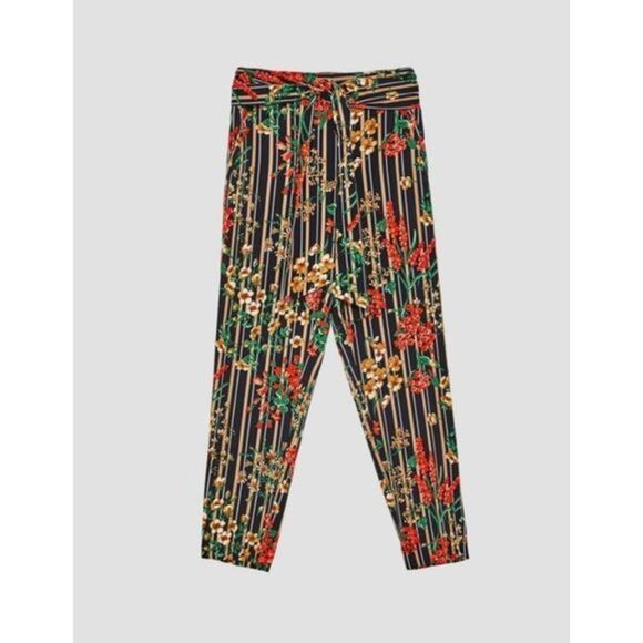 ZARA Floral Trousers with Bow Belt Sz XS‎ - Picture 2 of 6